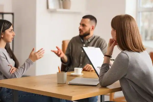 Image of couple access free mediation using family mediation voucher scheme Buxton
